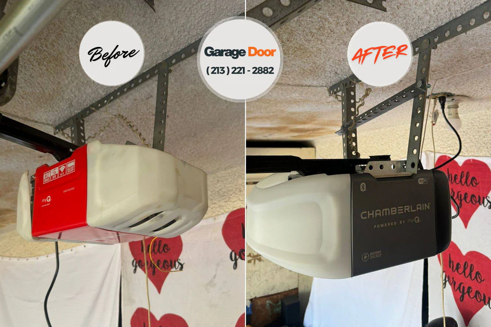 Before and after: garage door repair Aquebogue, NY